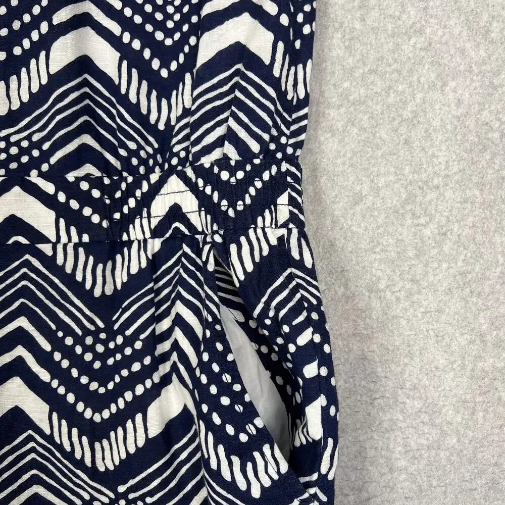 J. Crew Navy Blue White Cotton Linen Blend Sleeveless Jumpsuit Size 4